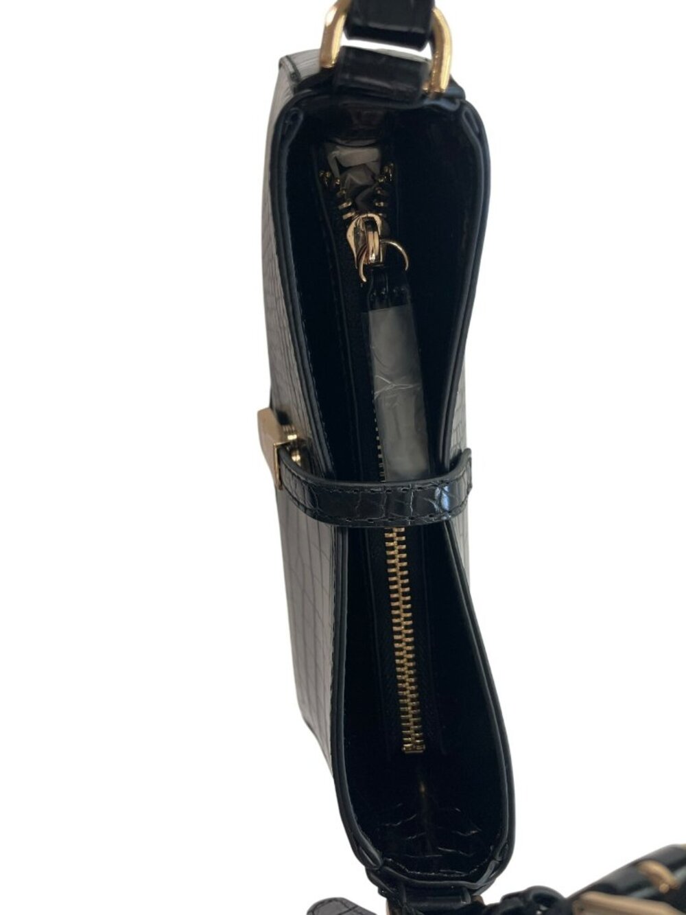 Aldo Julietta Black Croc-Embossed Shoulder Bag Adjustable Strap Gold Accents NWT - Picture 8 of 9